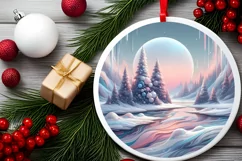 Pastel Molten Candy Winter Scene Round Christmas Ornament Product Image 2