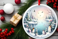 Penguins Snow Scene Round Ornament Sublimation PNG Product Image 2