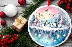 Pastel Penguins Winter Scene Sublimation PNG Product Image 2
