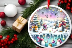 Pastel Penguins Winter Scene Sublimation PNG Product Image 1