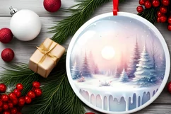 Detailed Winter Scene with Forest Round Ornament Sublimation Product Image 2