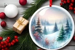 Detailed Winter Scene with Forest Round Ornament Sublimation Product Image 2