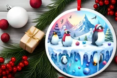 3D Penguins Winter Scene Ornament Sublimation PNG Product Image 2