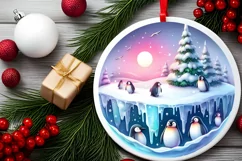 3D Penguins Winter Scene Ornament Sublimation PNG Product Image 2