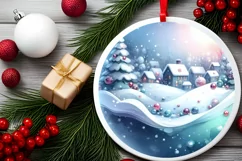 Winter Scene with Sleigh Round Christmas Ornament Product Image 2