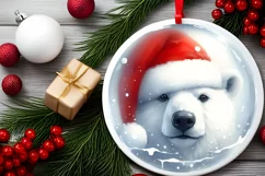 Winter Polar Bear Portrait with Santa Hat Round Ornament Product Image 2