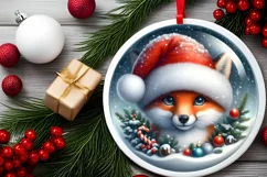 Winter Fox Portrait with Santa Hat Round Ornament Product Image 2