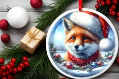 Winter Fox Portrait with Santa Hat Round Ornament Product Image 2