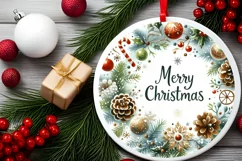 Merry Christmas Round Ornament Sublimation PNG Product Image 2