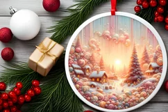 Pastel Molten Candy Christmas Scene Round Ornament Product Image 1