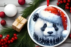 Winter Panda Portrait with Santa Hat Round Ornament Product Image 2