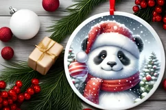 Winter Panda Portrait with Santa Hat Round Ornament Product Image 1