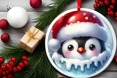 Winter Penguin Portrait with Santa Hat Round Ornament Product Image 1