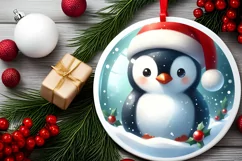 Winter Penguin Portrait with Santa Hat Round Ornament Product Image 1
