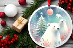 Colorful Polar Bear Round Ornament Sublimation PNG Product Image 2