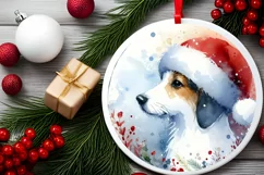 Colorful Christmas Dog Round Ornament Sublimation PNG Product Image 2