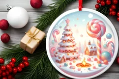 Pastel Molten Candy Christmas Scene Round Ornament Product Image 2