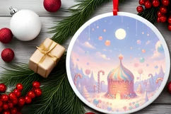Pastel Molten Candy Christmas Scene Round Ornament Product Image 2