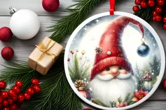 Christmas Gnome Round Ornament Sublimation PNG Product Image 2