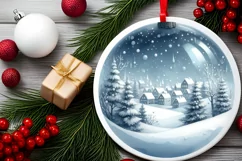 Winter Scene with Town Round Sticker Ornament Sublimation Product Image 2