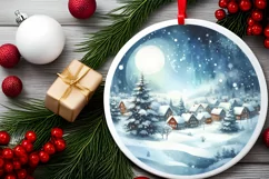 Winter Scene with Town Round Sticker Ornament Sublimation Product Image 2