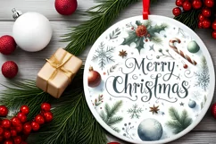 Merry Christmas Watercolor Round Sticker Ornament Product Image 2