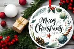 Merry Christmas Watercolor Round Sticker Ornament Product Image 2