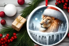 Winter Lion Portrait with Santa Hat Round Ornament Product Image 2