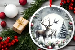 Reindeer Round Ornament Sublimation PNG Product Image 1