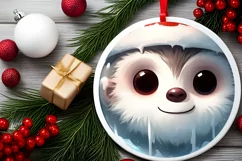 Winter Monkey Portrait with Santa Hat Round Ornament Product Image 2