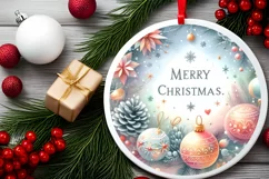 Merry Christmas Round Ornament Sublimation PNG Product Image 2