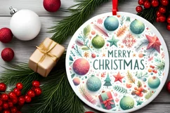Merry Christmas Round Ornament Sublimation PNG Product Image 2