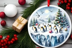Watercolor Winter Scene with Penguins and Snow Flakes Product Image 2