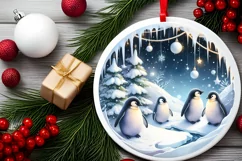 Watercolor Winter Scene with Penguins and Snow Flakes Product Image 2