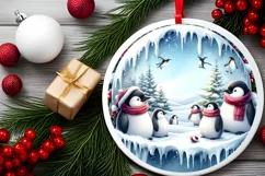 Watercolor Winter Scene with Penguins and Snow Flakes Product Image 2