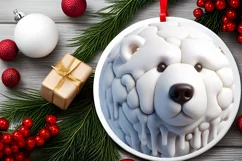 Round Martzipan Polar Bear Christmas Ornament Sublimation Product Image 2