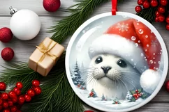 Winter Penguin Round Ornament Sublimation PNG Product Image 1