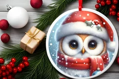 Winter Owl Round Ornament Sublimation PNG Product Image 2