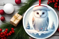 Winter Owl Round Ornament Sublimation PNG Product Image 1