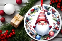 Colorful Gnomes Round Ornament Sublimation PNG Product Image 1