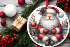 Santa Round Ornament Sublimation PNG Product Image 1