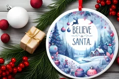 a vibrant winter scene believe in santa round ornament png Product Image 2