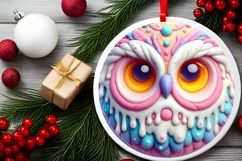 Owl Round Ornament Sublimation PNG Product Image 2