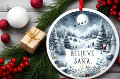 a very simple winter scene believe in santa round ornament Product Image 2