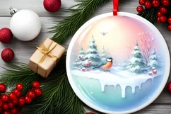 Colorful Bird Round Ornament Sublimation PNG Product Image 2