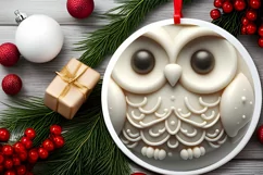 Winter Owl Round Ornament Sublimation PNG Product Image 1