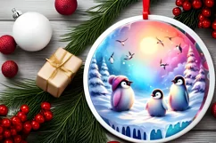 Penguins Snow Scene Ornament Sublimation PNG Product Image 2