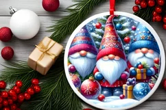 Colorful Gnomes Round Ornament Sublimation PNG Product Image 2