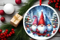 Colorful Gnomes Round Ornament Sublimation PNG Product Image 2