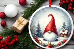 Christmas Gnome Round Ornament Sublimation PNG Product Image 2